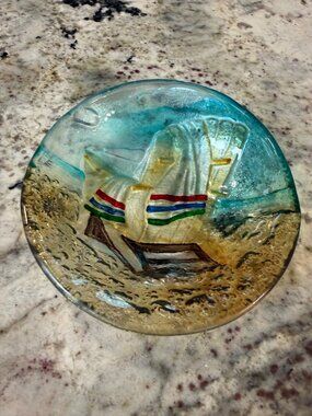 Handcrafted Art Glass Decorative dish Beach Scene soap holder candy bowl coastal